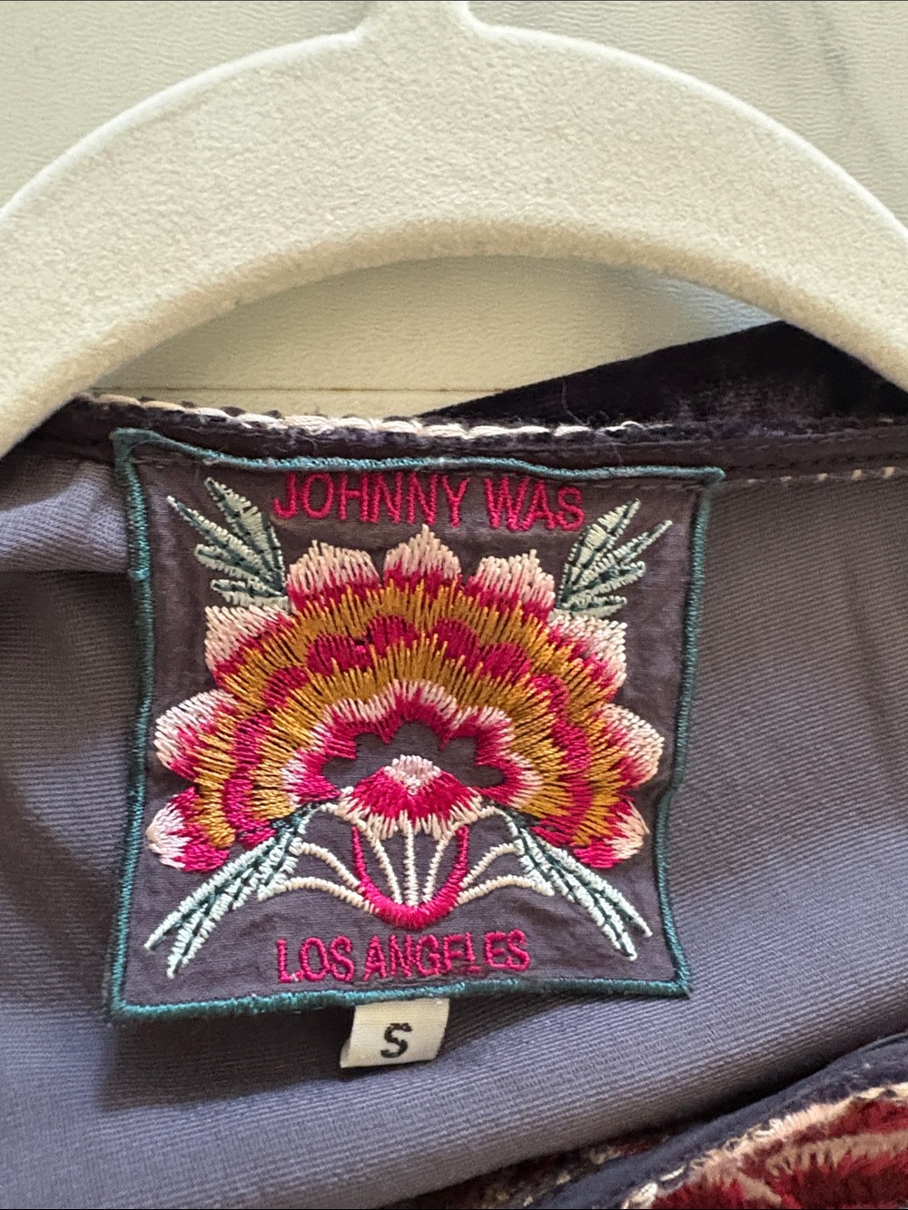 Johnny Was Deep Purple Velvet Floral Embroidered Short Sleeve Tee - Picture 6 of 6